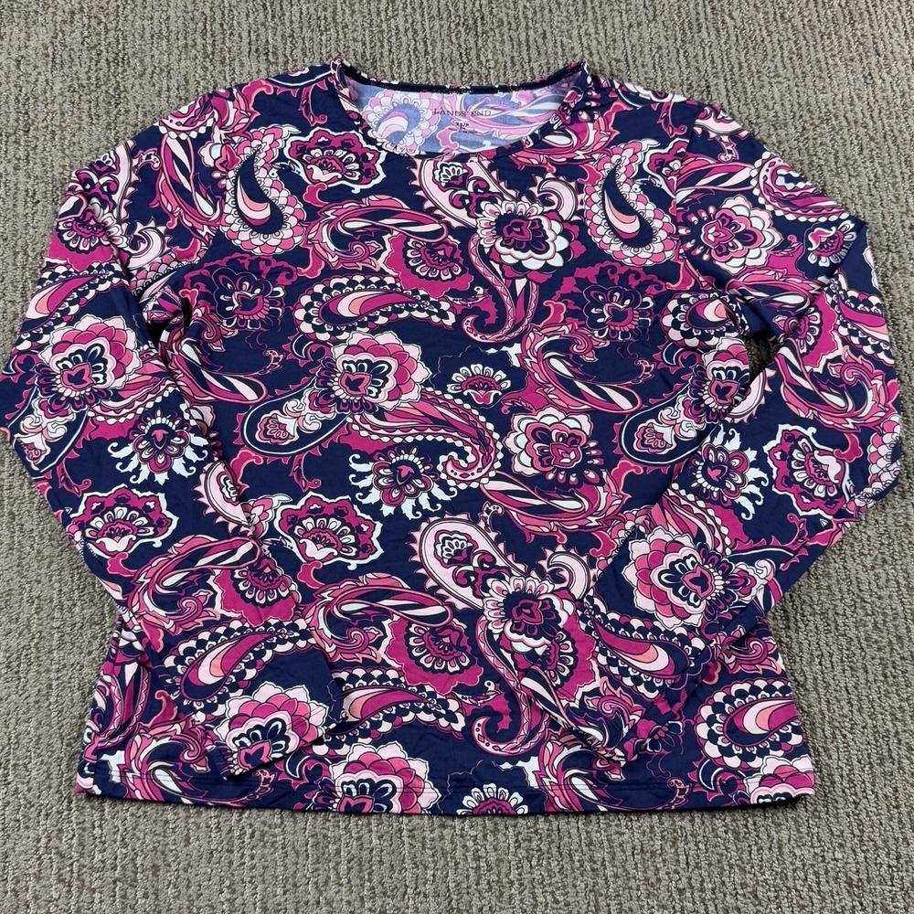 Lands End Womens XS 2-4 Rashguard Swim Top Long Sleeve Purple Paisley